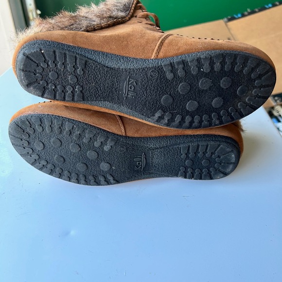 Kalli Cozy Brown Faux Suede Fur Lined Lace Up Ankle Boots Women's Size 9 - Picture 5 of 8